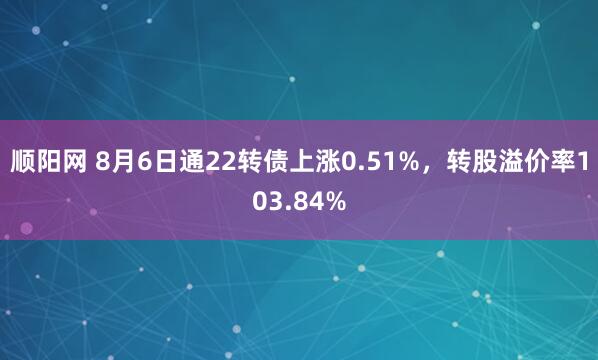 顺阳网 8月6日通22转债上涨0.51%，转股溢价率103.84%