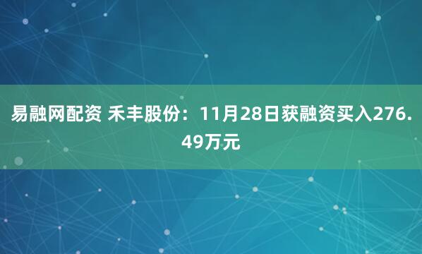 易融网配资 禾丰股份:11月28日获融资买入276.49万元