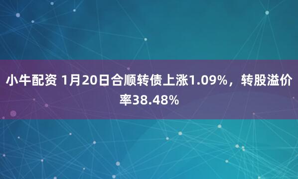 小牛配资 1月20日合顺转债上涨1.09%，转股溢价率38.48%
